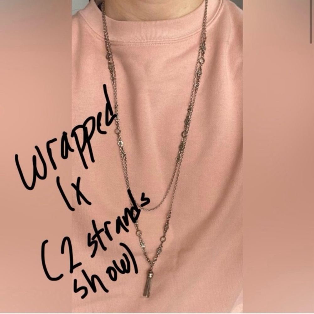 Gas Bijoux - Silver Chain Tassel Wrap Necklace - Long Wrap 2-3x Layer Like New - Picture 12 of 14